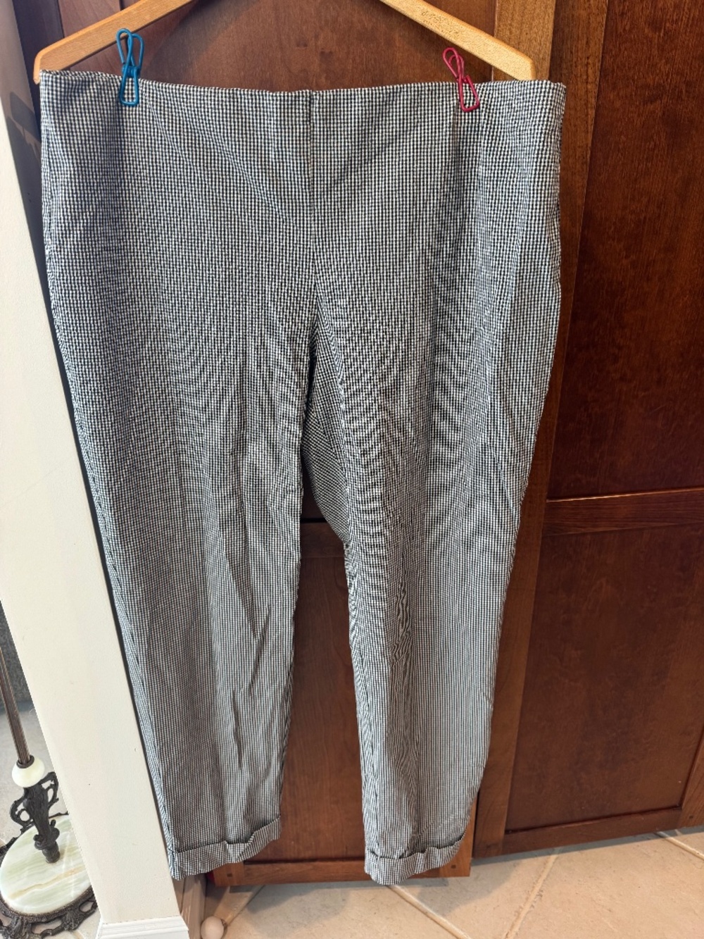 J.Jill Premium Bi Stretch Pants Womens Size 16 Ta Black White Mini Check Pull On